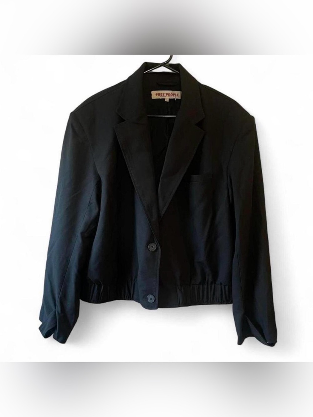 Free People boho indie black lightweight blazer bomber style jacket Medium NWOT